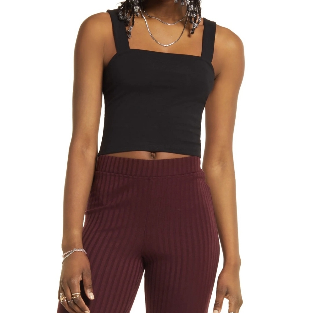 bp Black Square-Neck Cropped Tank Top